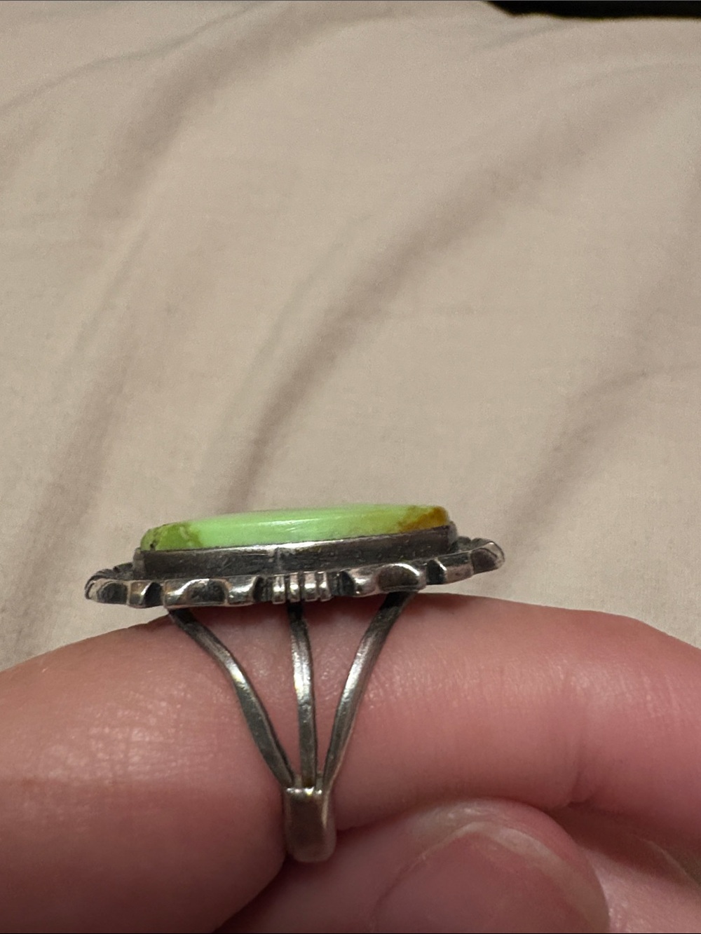 Running Bear 925 Sterling Silver Green Turquoise Southwestern Ring 8-8 1/2 - Picture 2 of 3